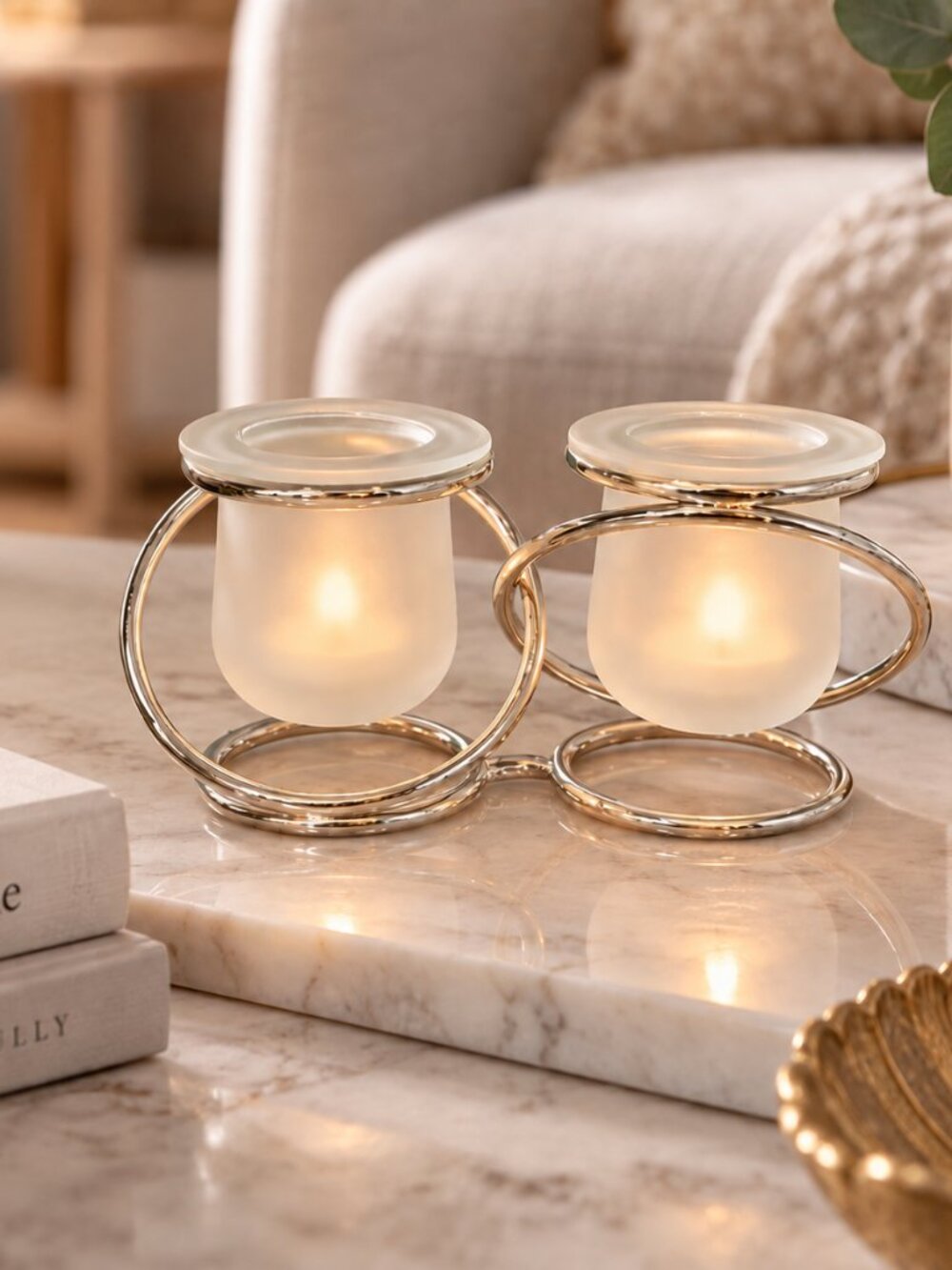 New PartyLite Silver Plated Gemini Tea Light Candle‎ Set